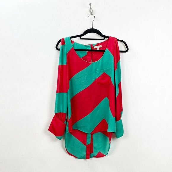 Gianni Bini Tops - 2/$30 Gianni Bini XS Womens Teal Coral Long Sleeve Cold Shoulder Blouse